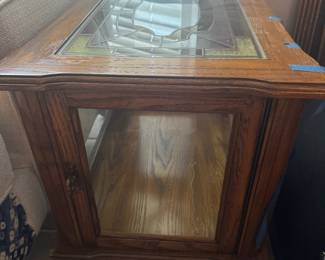 Rectangle stain glass enclosed end table
