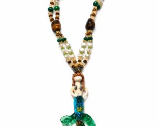 Glass mermaid pendant w/ pearls, beads & silver spacers