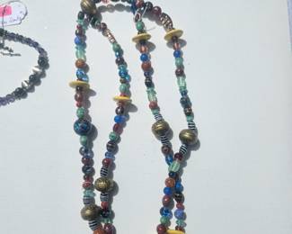 Glass Beads Long, glass beads, brass-tone spacers