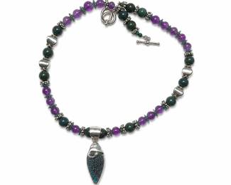 ruzy Quartz Druzy quartz w/ purple & green beads and silver spacers