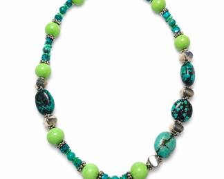 Turq Green Turquois colored & green colored beads w/ silver spacers
