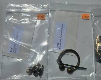 Misc - pearl, fish, gold-tone, scroll & Bronze-tone Penannular Brooch