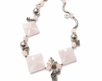 Square rose quartz w/ rose beads & silver spacers 925 sterling