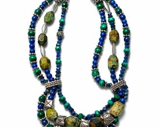 Turq Stones Blue, green multi-color stones w/ silver center piece & spacer
