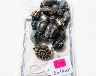 Sunflower clasp w/ blue stones and silver spacers 925 Sterling