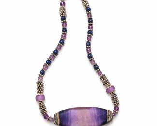 Purple Ceramic Purple ceramic center bead w/ lapis, amethyst & silver spacers