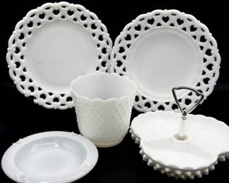 (5) Milk Glass Pieces featuring Signed Fenton