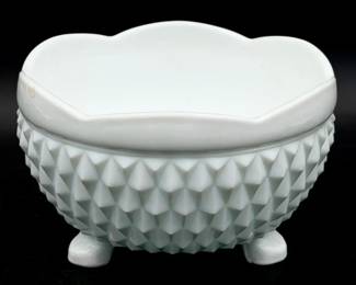 Milk Glass Hobnail Footed Dish