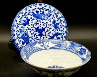 (2) Beautiful Blue And White Asian Dishes
