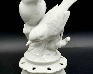 vintage Gerold Porzellan Bavaria white porcelain bird figurine and flower frog