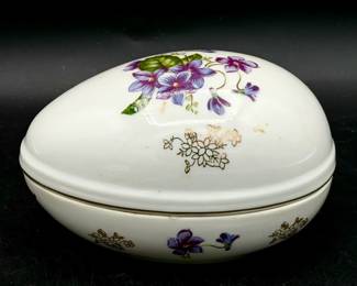 vintage Lefton China hand-painted porcelain egg-shaped trinket box