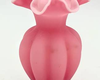 vintage Fenton satin glass melon vase with a ruffled Top