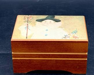 wooden music box featuring a print of Pablo Picasso's "Paulo as Pierrot"-not Working