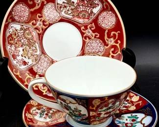 (3) Hand Painted Gold Imari Dishes including Teacup