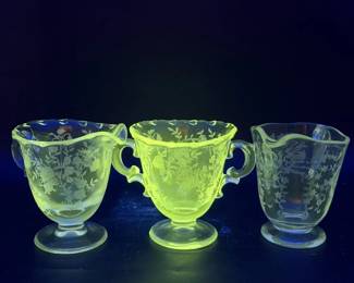 Fostoria Bouquet Or Chintz Sugar Bowl & Creamers