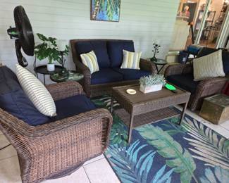 Faux Wicker Patio Set-Loveseat, 2 Swivel/Rocker Chairs & Coffee Table