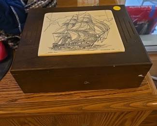 Wood Captain Dresser Box, velvet lined