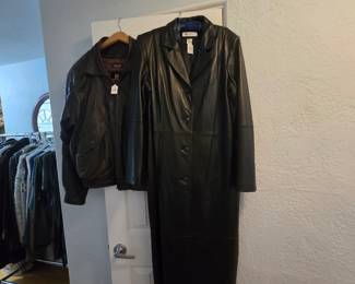 Full Length Leather Ladies Coat & Men's Leather Bomber Jacket