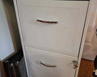 White Metal File Cabinet on Wheels with Lock & Keys