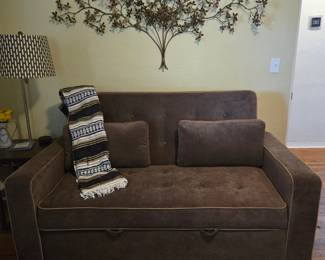 Modern, Unique Design Loveseat with Pull Out that makes in to Nice Bed for Guests. Brown