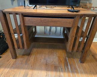 Antique STICKLEY Mission Style Desk with Center Drawer & Book Cases on each outside end