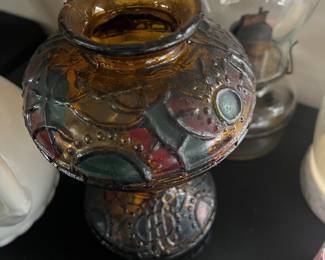 vintage Sail Boat brand amber stained glass style oil lamp