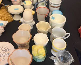 vintage ceramic egg cups and holders