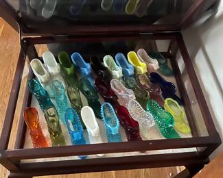 vintage Fenton art glass shoe and slippers