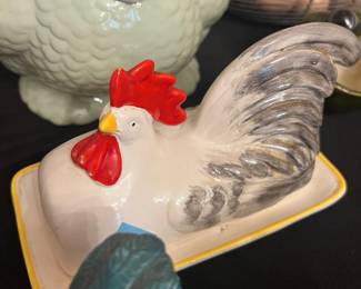 vintage Otagiri handpainted ceramic chicken lidded butter dish