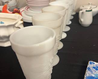 Anchor Hocking Paneled Grape milk glass footed tumblers