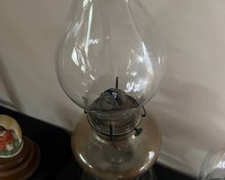 vintage kerosene oil hurricane lamp with a clear glass shade