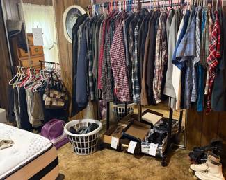 Men's clothing, women's bowling ball, men and women roller skates