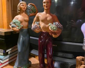 AI Overview +1 These figurines resemble hand-painted chalkware figures created by companies like the Alexander Backer Company (ABCO) or Universal Statuary Corp during the mid-to-late 20th century