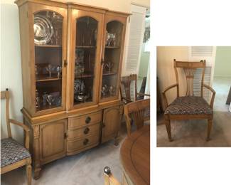 Beautiful Dining Room Set Includes:                                            Dining Room Table without leaves 56 inches long x 39 1/2 inches wide x 29 inches tall. Table has written on the bottom Y7460 There are 3 leaves 12 inches each. $155                                      Dining Room Chairs are marked  958-75 E-2846 written YA2233 $145                    China Cabinet/Hutch is 50 inches wide x 15 1/2 inches deep x 70 inches tall. $100                Buffet/Bar Cart is 38 1/2 inches wide when closed, 61 1/2 inches wide when open x 19 1/2 inches deep x 31 1/2 inches tall $165  OR THE WHOLE  SET IS was $500