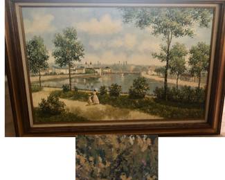 Sold * Framed Impressionist Painting is 31 inches  tall by 43 inches wide Artist Unknown.
