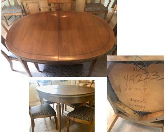 Beautiful Dining Room Set Includes:                                            Dining Room Table without leaves 56 inches long x 39 1/2 inches wide x 29 inches tall. Table has written on the bottom Y7460 There are 3 leaves 12 inches each. $155                                      Dining Room Chairs are marked  958-75 E-2846 written YA2233 $145                    China Cabinet/Hutch is 50 inches wide x 15 1/2 inches deep x 70 inches tall. $100                Buffet/Bar Cart is 38 1/2 inches wide when closed, 61 1/2 inches wide when open x 19 1/2 inches deep x 31 1/2 inches tall $165  OR THE WHOLE  SET IS was $500