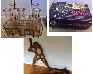 * Brunshill Dairy Farm Return my Bottles or I’ll Bust, Vintage Bingo Set, Baseball, Vase