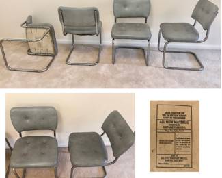 *Pre-Sale 4 Vintage CAL-STYLE Chrome Dining Chairs. The upholstery is Gray faux leather. $400