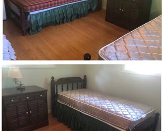 Ethan Allen Old Tavern Chest/Shutter Cabinet 32 inches wide x 18 inches deep x 30 inches tall. $100 AND a Pair of Matching Twin Beds Ethan Allen Old Tavern Headboard is 42 1/2 inches wide x 37 inches tall. Really Great Shape $125 Each Bed or was $300 for all 3 Pieces         