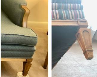 MCM Blue Sofa is 86 inches long 22 1/2 inches deep 31 inches tall. Style/Legs Match Striped Chair $225 or $300 Both   *Pre-Sale MCM Striped Chair 29 inches wide x 26 inches deep x 29 1/2 inches tall. Style/Legs Match Blue Sofa. $125 or was $300 Both