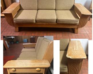 Sold Very Cool Sofa with Storage on Each Side is 76 1/4 inches long x 29 inches deep x 34 1/2 inches tall has some chew marks on one arm that can easily be repaired.. $150