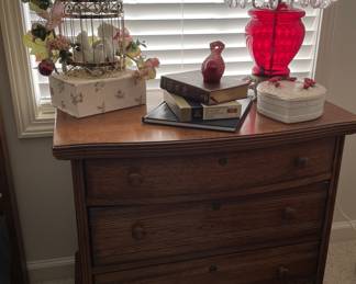 Bedside cabinet, ruby glass lamp