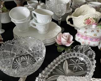 Cut glass, milk glass