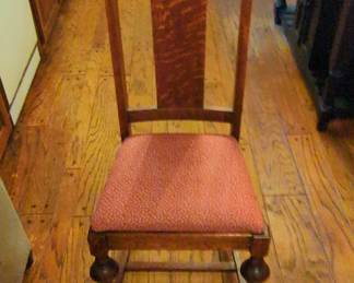 Antique Oak Dining Chair with Barley Twist Legs and Upholstered Seat