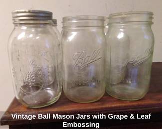 Vintage Ball Mason Jars with Grape  Leaf Embossing