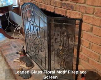 Leaded Glass Floral Motif Fireplace Screen second image