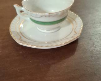 Japanese Porcelain Teacup and Saucer Set with Green Band