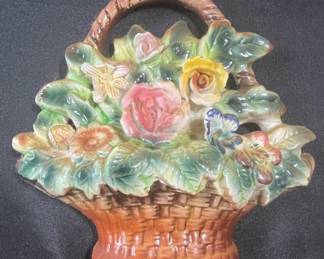 Ceramic Flower Basket Wall Pocket
