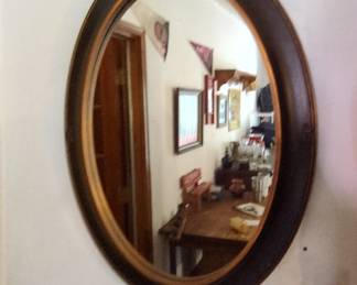 Oval Dark Wood Mirror with Gold Trim