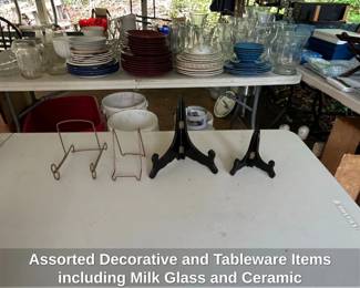 Assorted Decorative and Tableware Items including Milk Glass and Ceramic Figurines second image